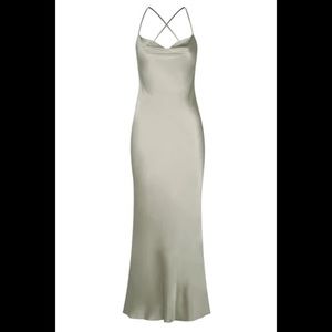 Shona Joy La Lune Backless Bias Midi Slip Dress, Size 4 in Sage, NWT